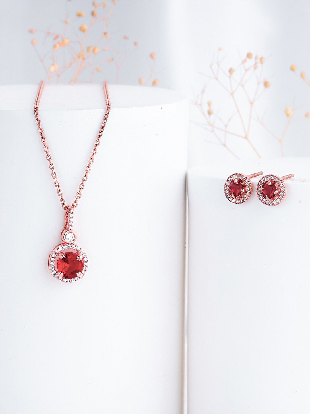 

GIVA 925 Sterling Silver Rose Gold-Plated Stones-Studded Jewellery Set
