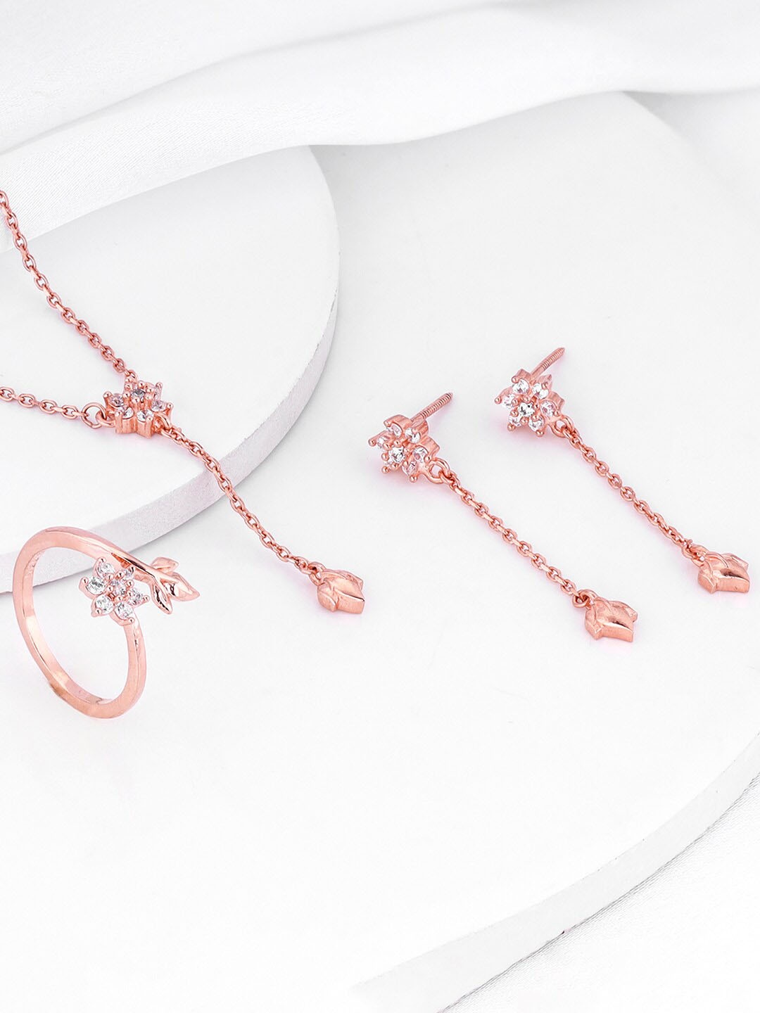 

GIVA 925 Sterling Silver Rose Gold-Plated Stones-Studded Jewellery Set