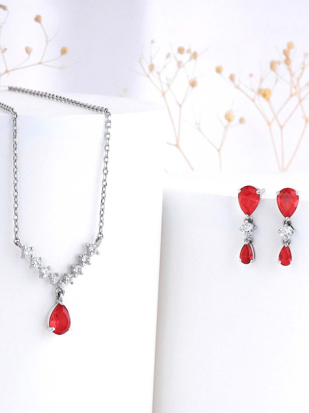 

GIVA 92.5 Sterling Silver Rhodium-Plated Stone-Studded Jewellery Set