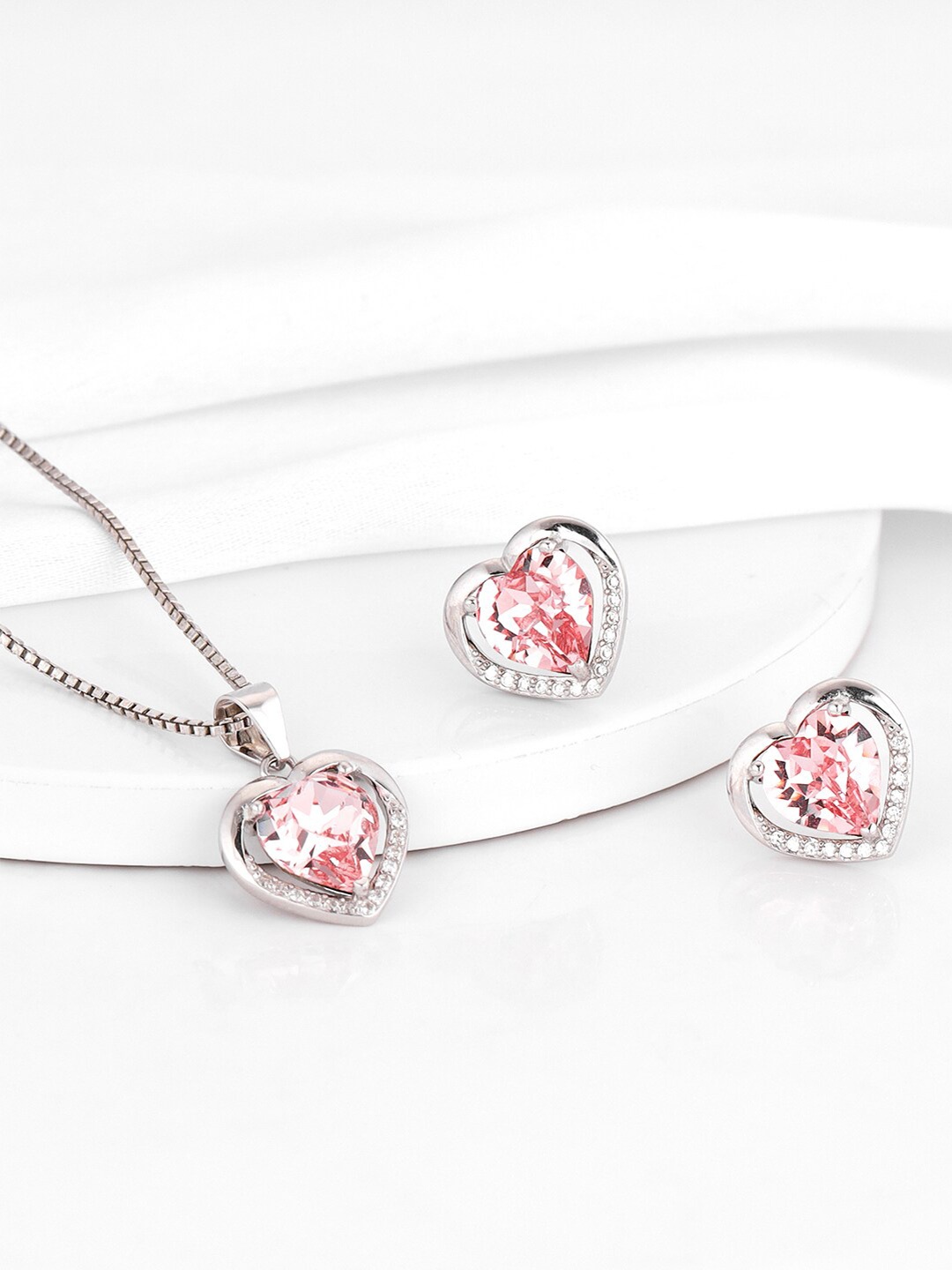 

GIVA 925 Sterling Silver Rhodium-Plated Stone-Studded Valentine Jewellery Set