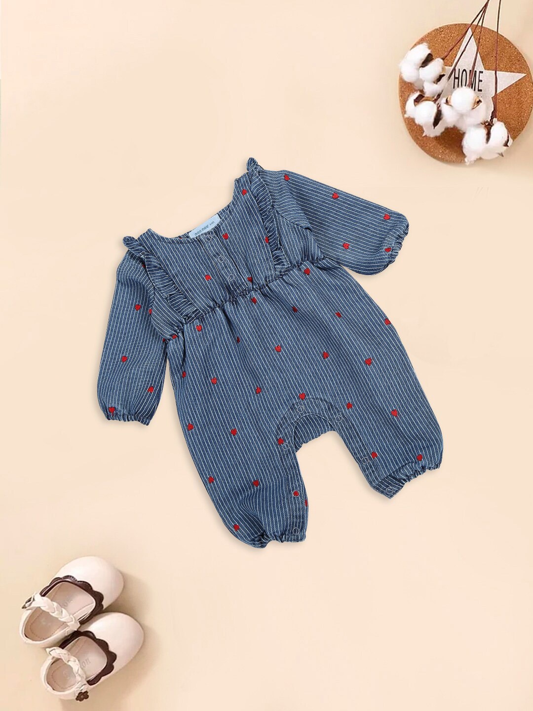 

MeeMee Infants Printed Cotton Rompers, Blue