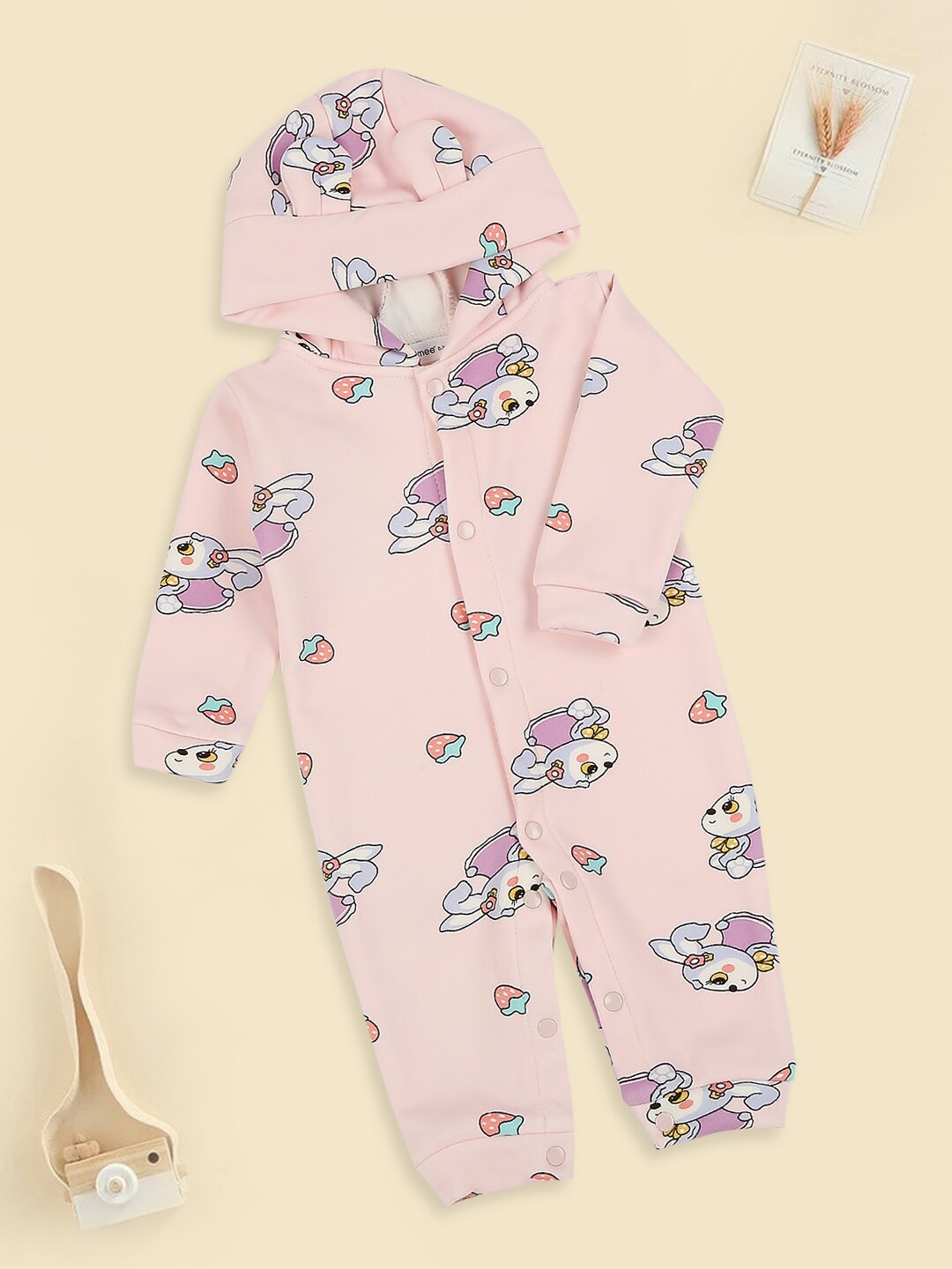 

MeeMee Infants Printed Cotton Hooded Romper, Pink