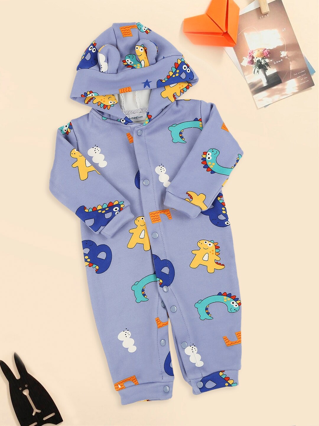 

MeeMee Infants Printed Cotton Rompers, Blue
