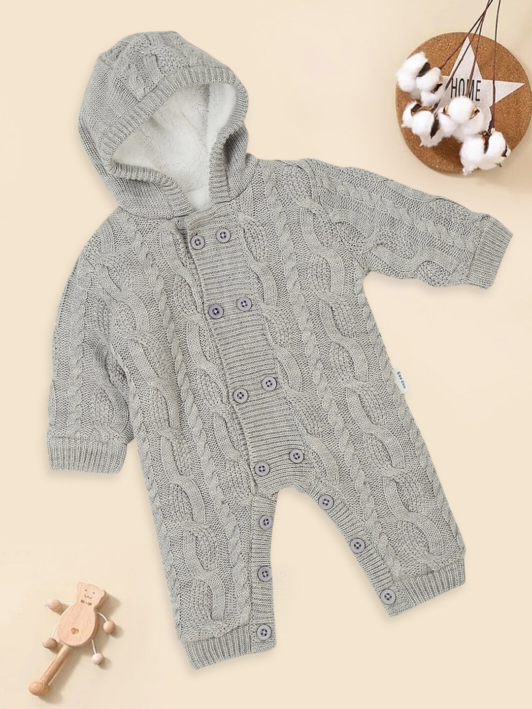

MeeMee Infants Self-Design Cotton Rompers, Grey