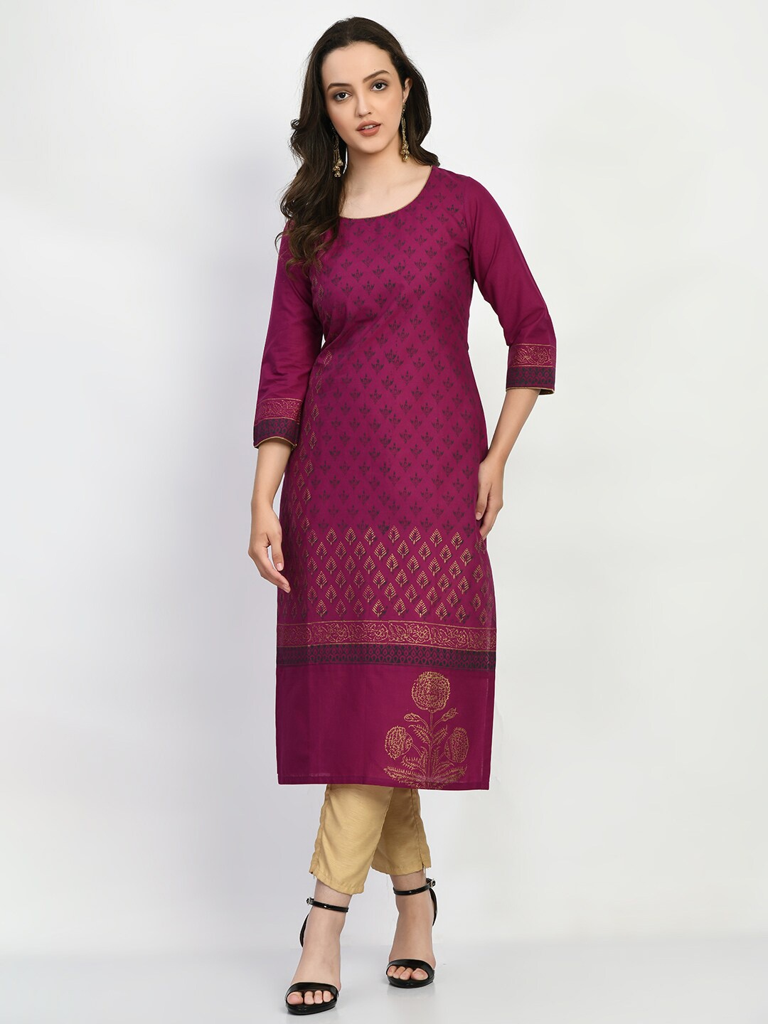 

RIYA Purple Ethnic Motifs Printed Pure Cotton Kurta