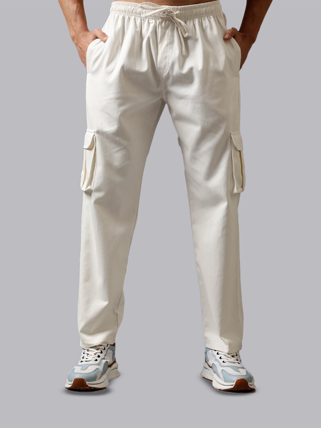 

Mad Over Print Men Off White Relaxed Loose Fit Cargos Trousers