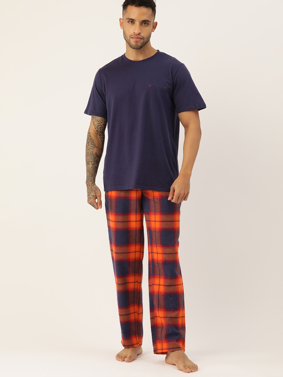 

ETC Men Pure Cotton Night Suit, Navy blue