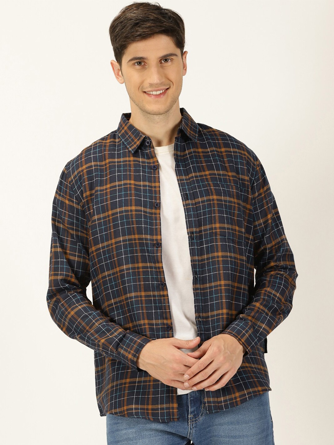 

Metronaut Classic Slim Fit Cotton Tartan Checks Opaque Checked Casual Shirt, Navy blue