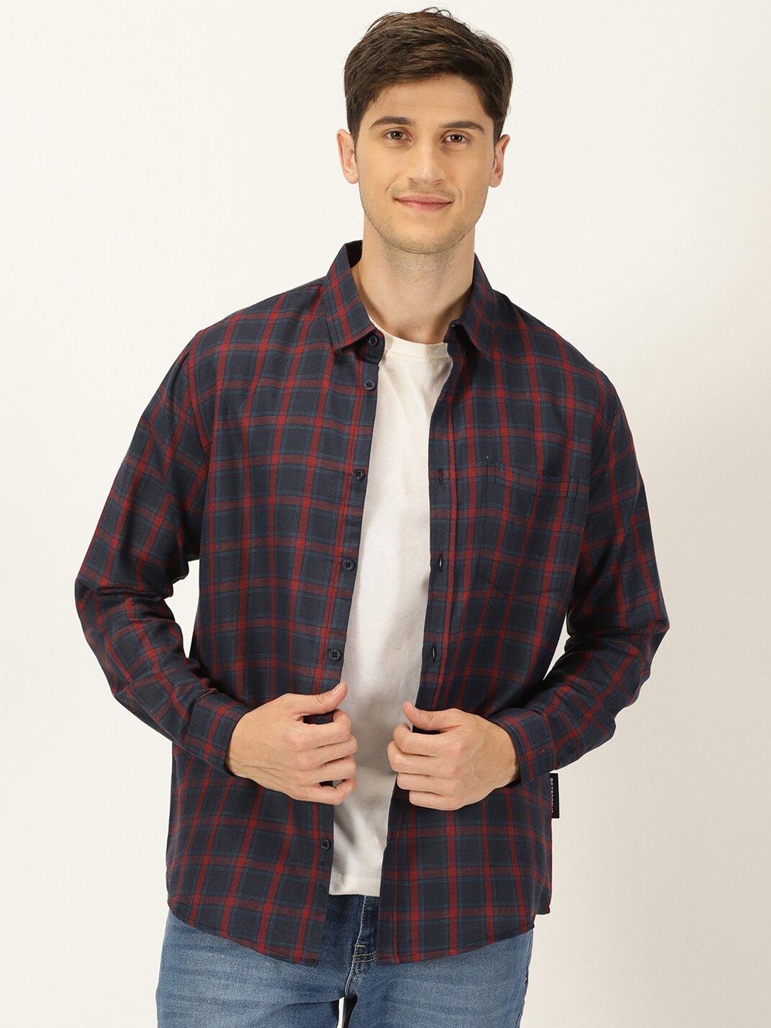 

Metronaut Classic Slim Fit Cotton Tartan Checks Opaque Checked Casual Shirt, Navy blue