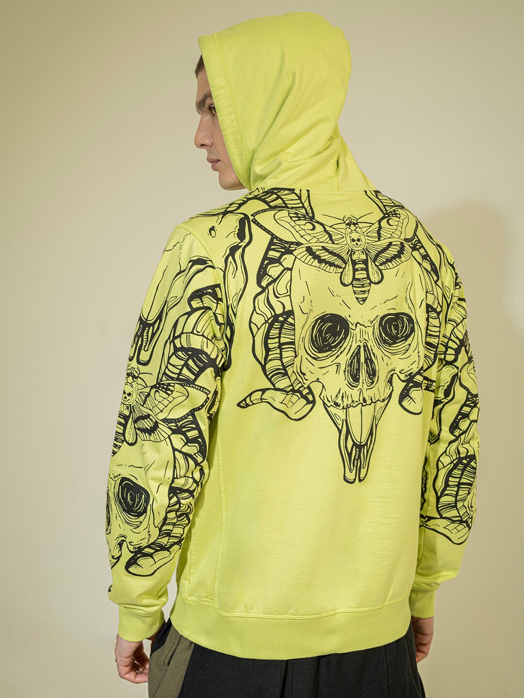 

PUNK Cotton Printed Hooded Sweatshirt, Lime green