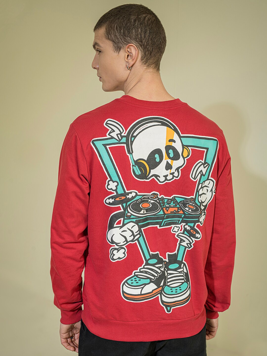 

PUNK Graphic Printed Cotton Pullover Sweatshirt, Red