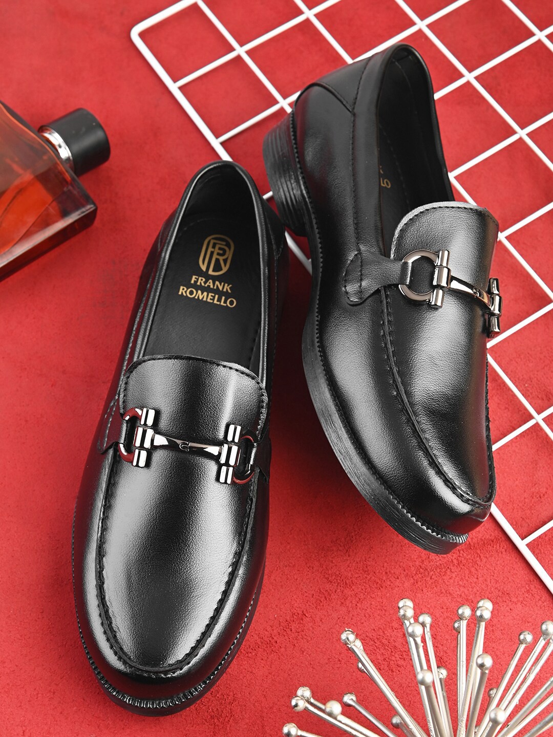 

FRANKROMELLO Men Buckle Detailed Formal Loafers, Black