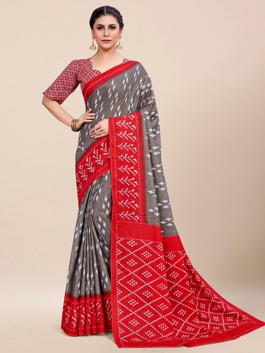 

RADHA LAKSHMI Pure Cotton Ikat Saree, Red