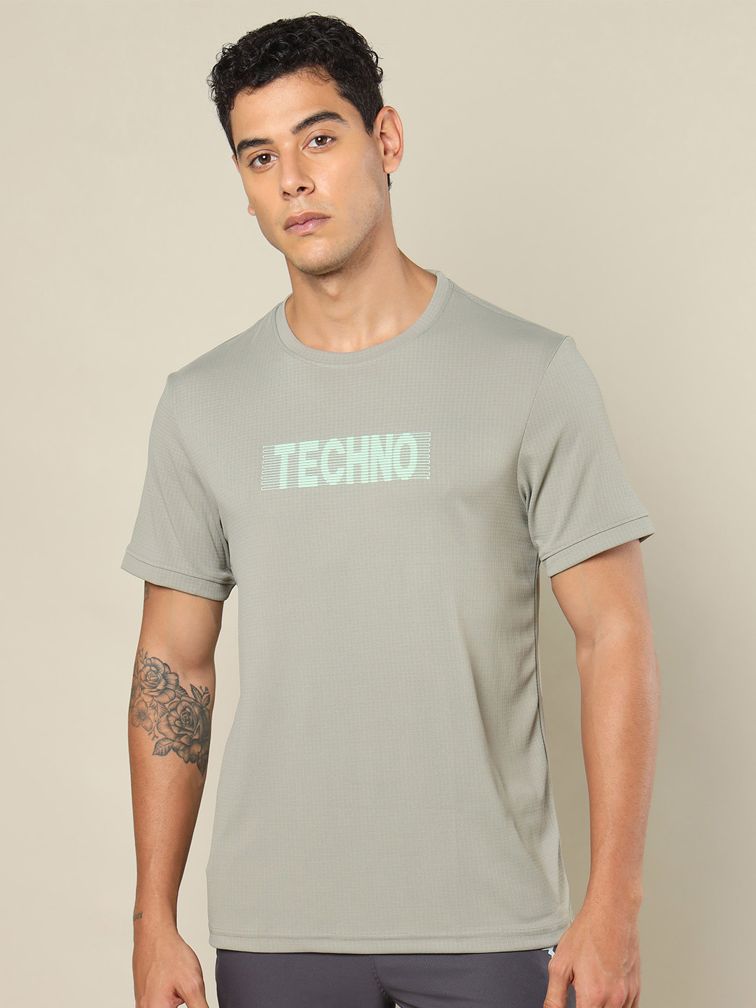 

Technosport Typography Printed Rapid-Dry Gym T-shirt, Grey