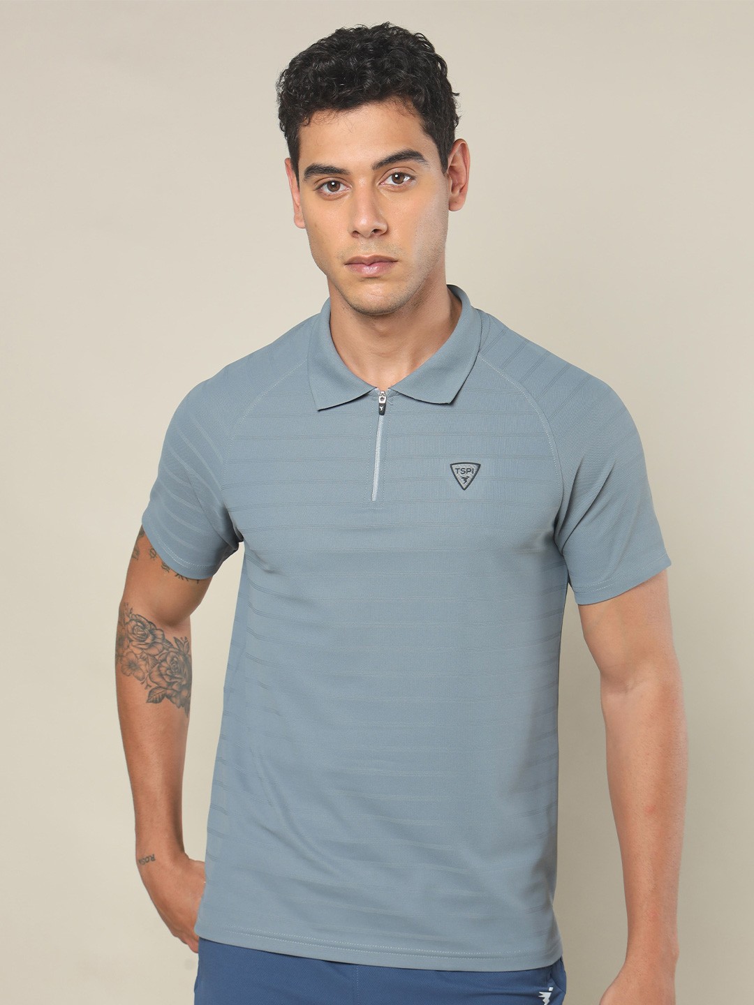 

Technosport Striped Slim Fit Rapid-Dry Polo Collar T-shirt, Blue