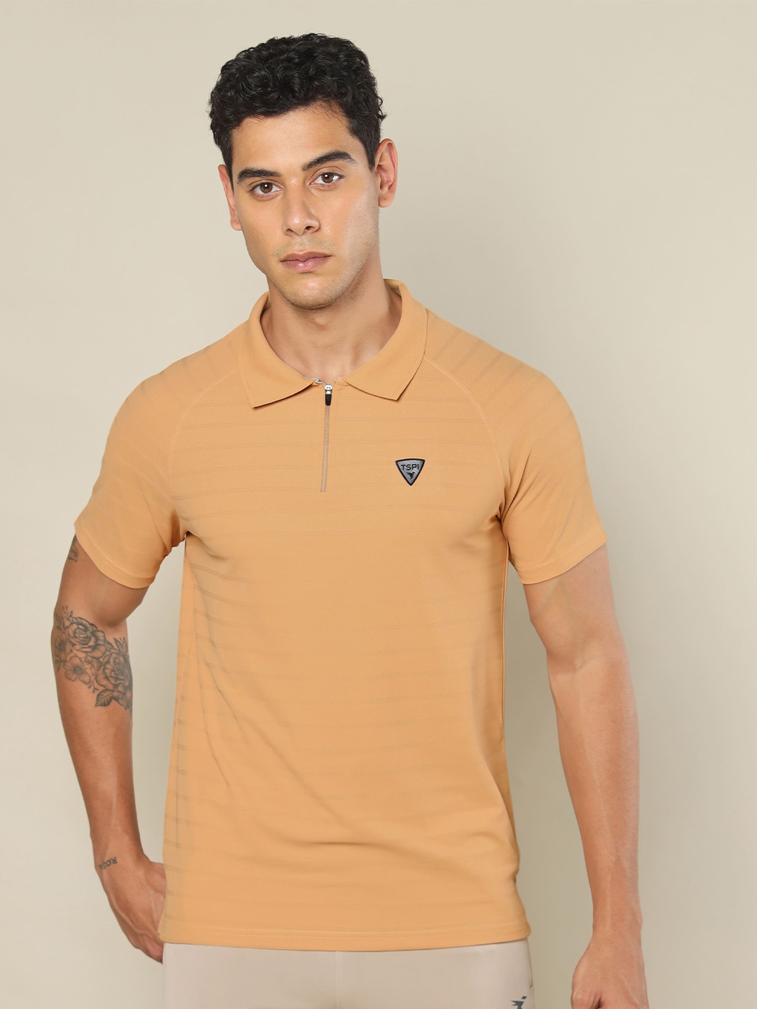 

Technosport Striped Slim Fit Rapid-Dry Polo Collar T-shirt, Orange