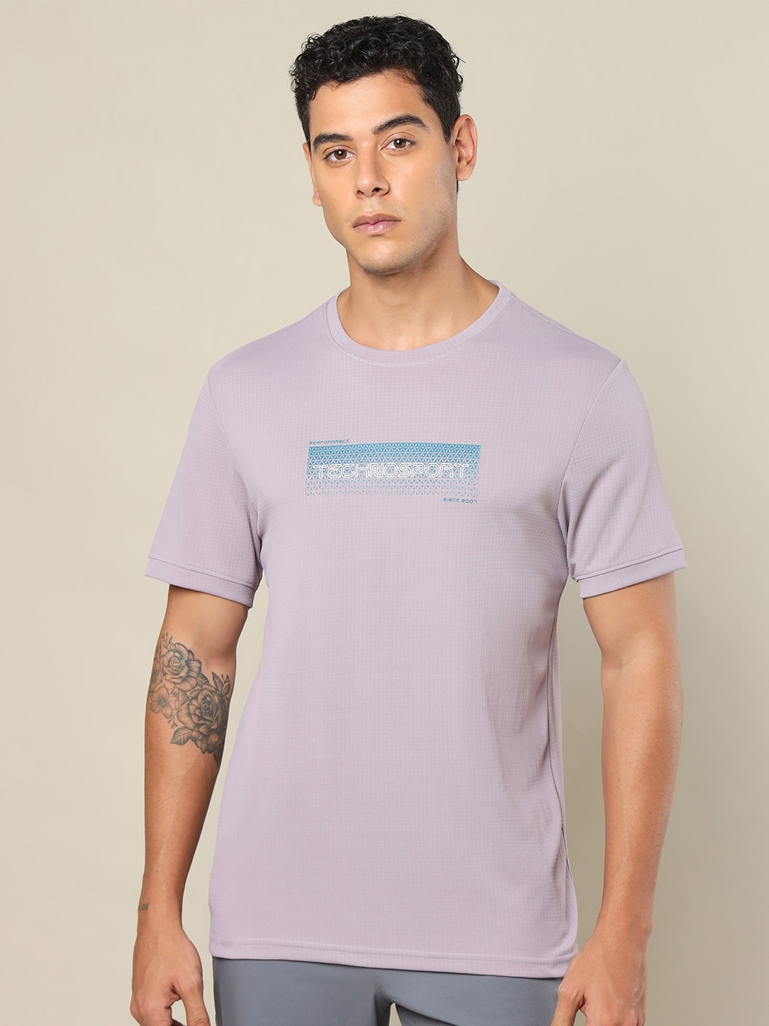 Technosport Round neck Short Sleeves Typography T-shirt, Lavender