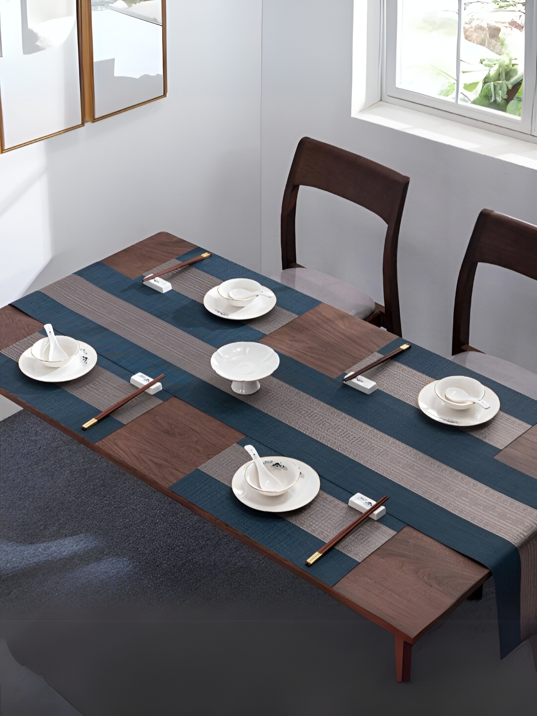 

YELONA Blue 7 Pieces Textured Rectangular Table Placemats & Runner