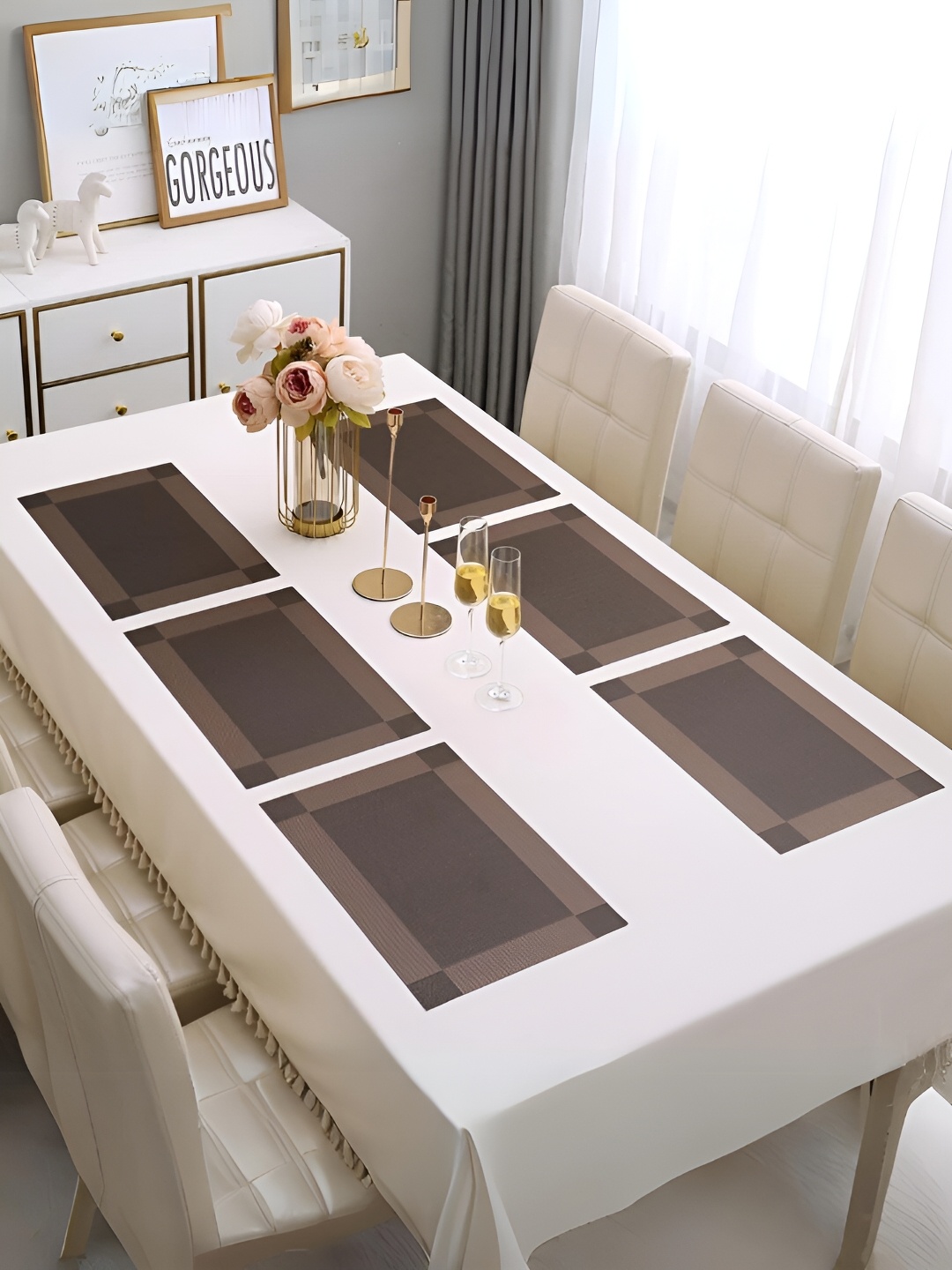 

YELONA Brown 6 Pieces Textured Rectangular Table Placemats, Coffee brown