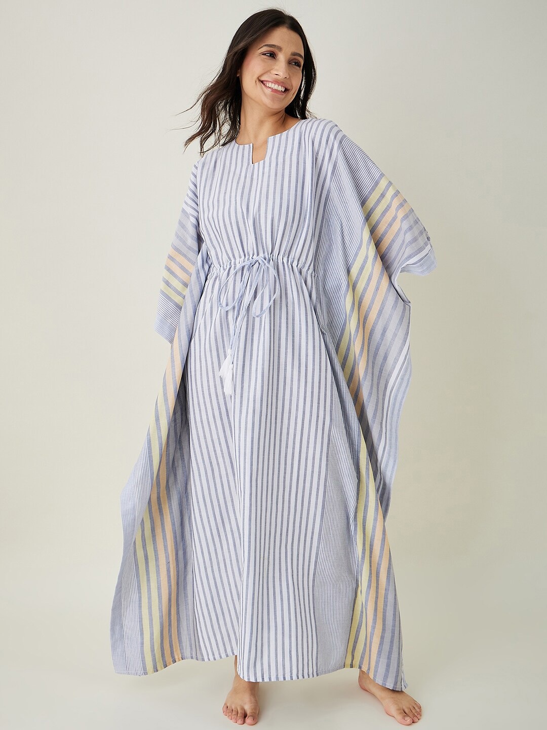 

The Kaftan Company Blue Striped Pure Cotton Maxi Nightdress