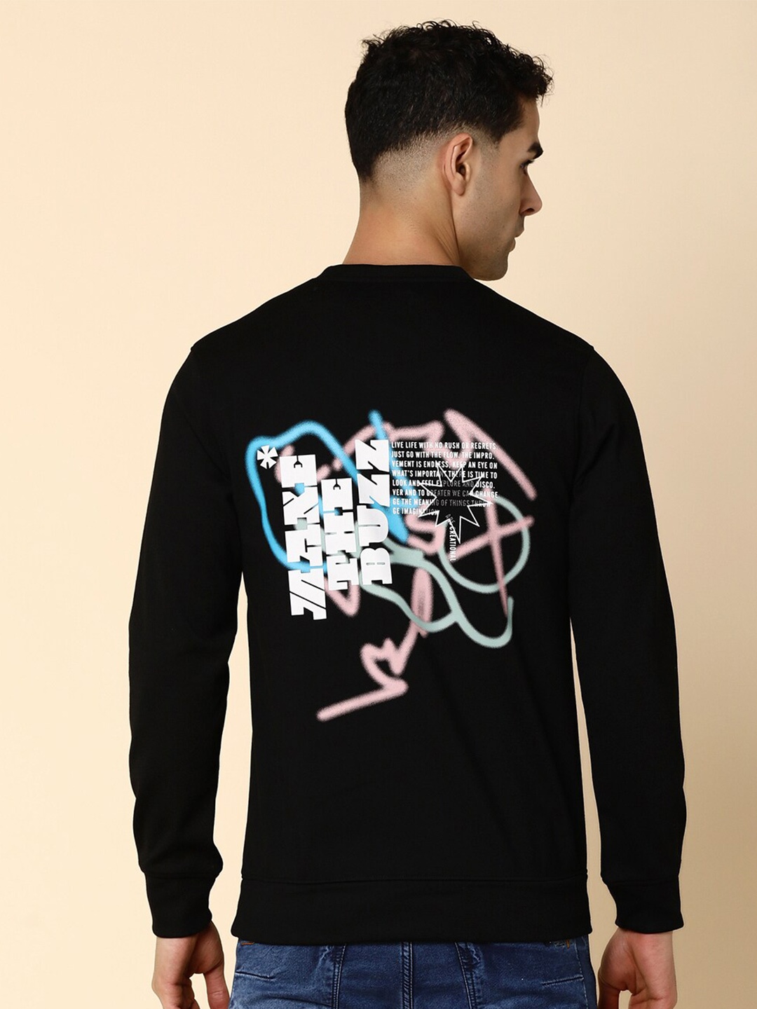 

V-Mart Typography Printed Woollen Pullover Sweatshirt, Black