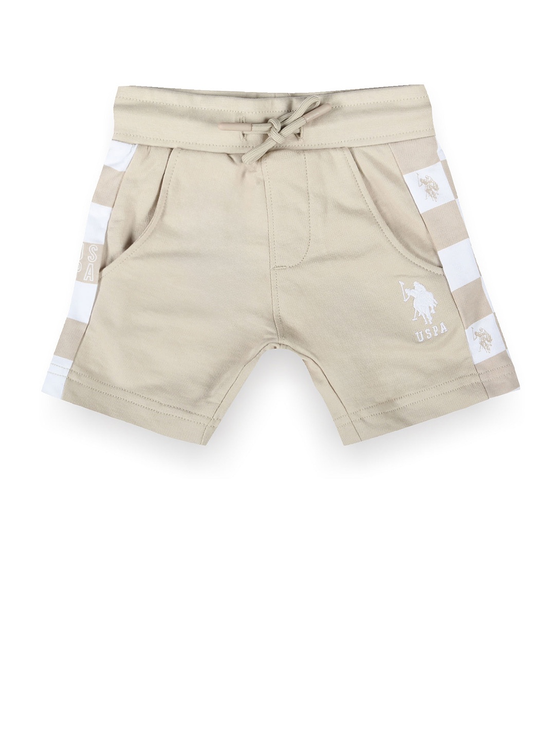 

U.S. Polo Assn. Kids Boys Checked Mid-Rise Regular Fit Pure Cotton Shorts, Beige