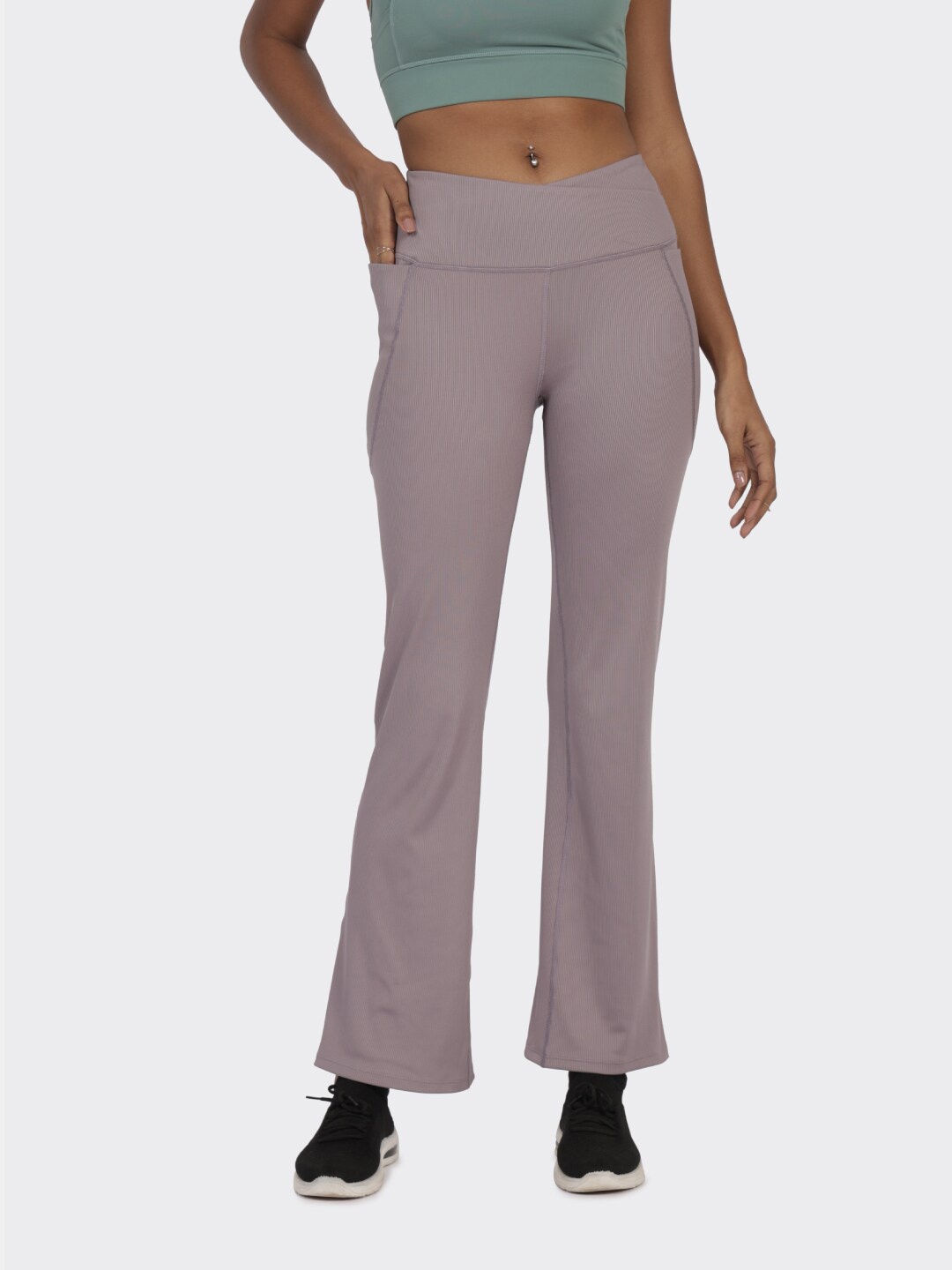 

Blissclub Women Comfort Flared High-Rise Chinos Trousers, Grey