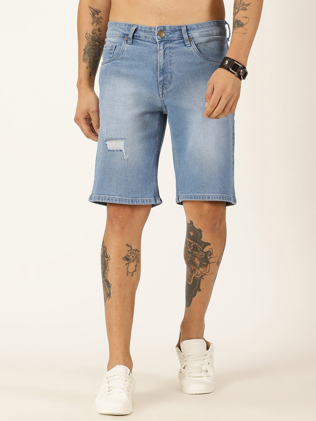 

Mast & Harbour Men Washed Distressed Detail Slim Fit Denim Shorts, Blue