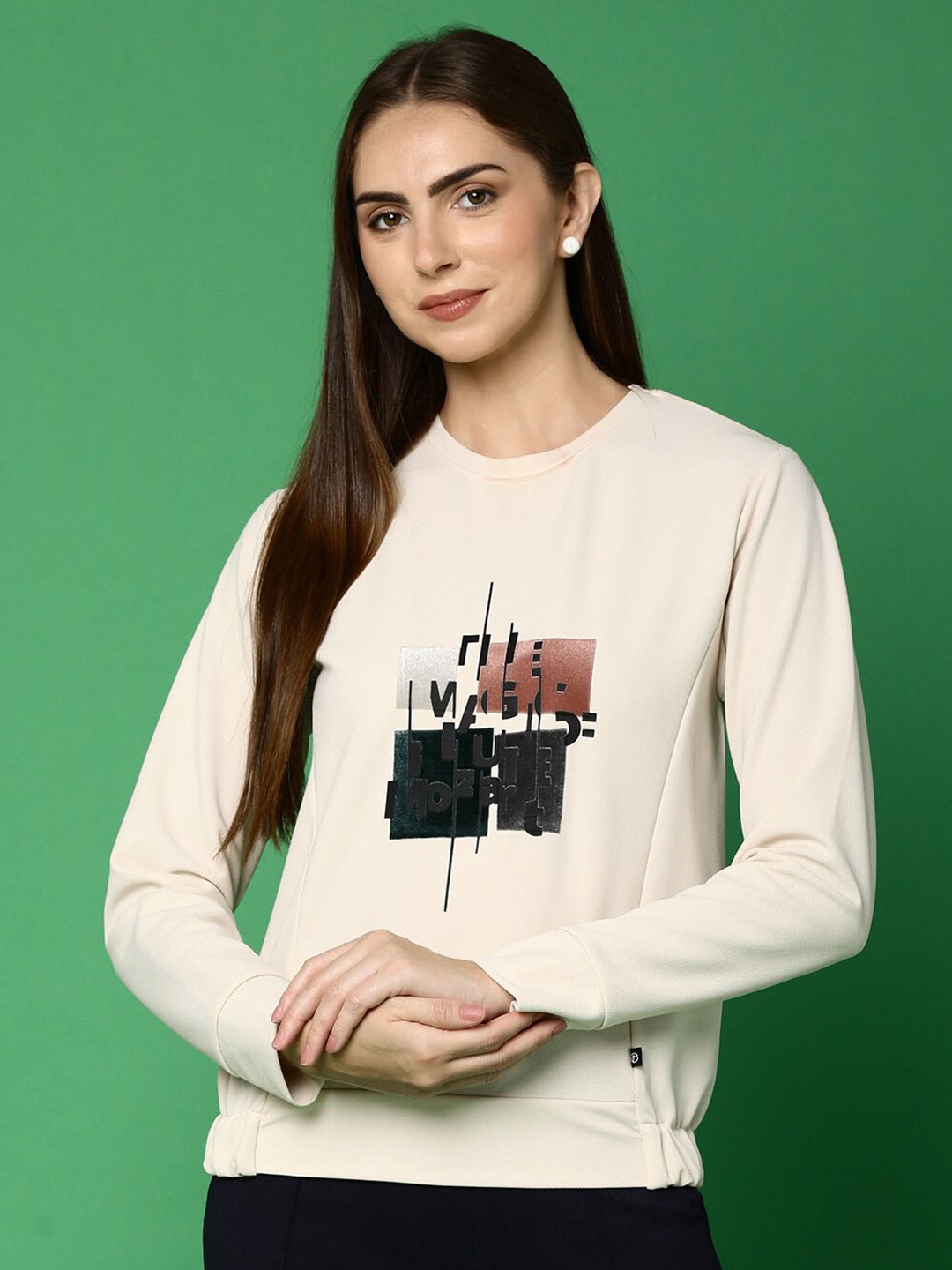 

V-Mart Typography Printed Fleece Sweatshirt, Beige