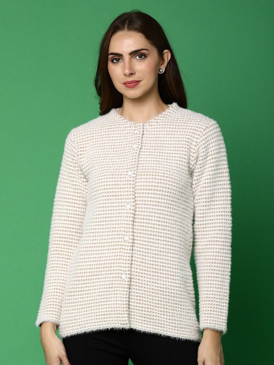 

V-Mart Self Design Long Sleeves Wool Cardigan, Beige