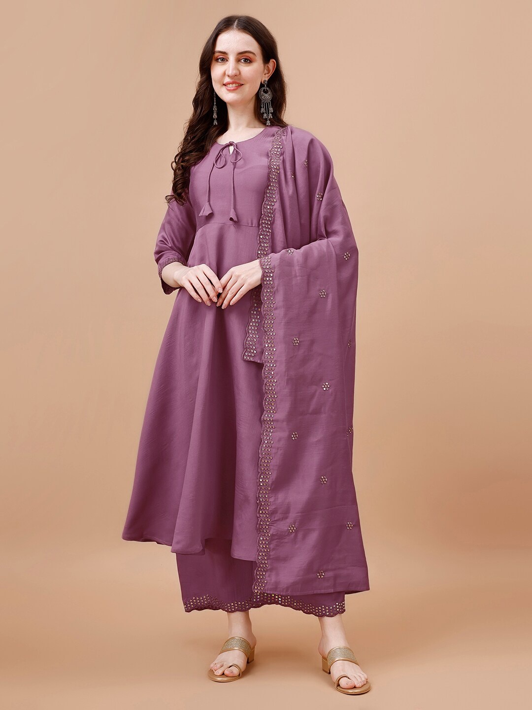 

KALINI Empire Sequinned Kurta with Palazzos & Dupatta, Purple