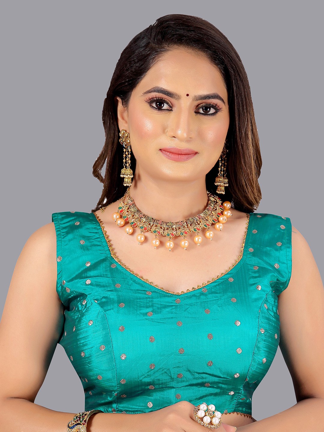

Kiwie Woven Design Jacquard Saree Blouse, Sea green