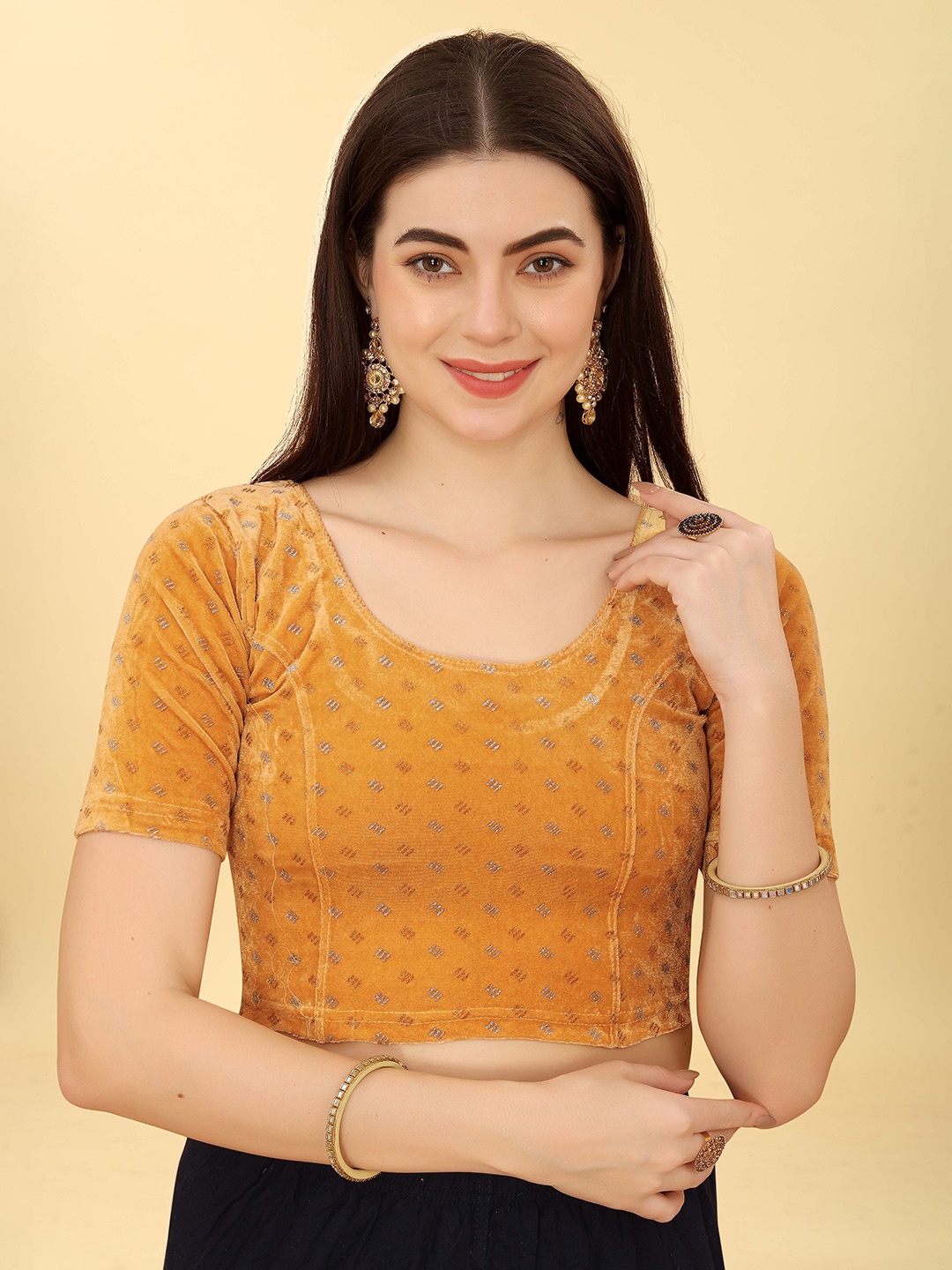 

SHREE SWANGIYAMATA COMPANY Embellished Saree Blouse, Beige