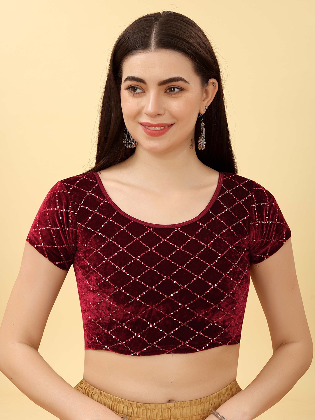 

SHREE SWANGIYAMATA COMPANY Embroidered Sequined Saree Blouse, Maroon