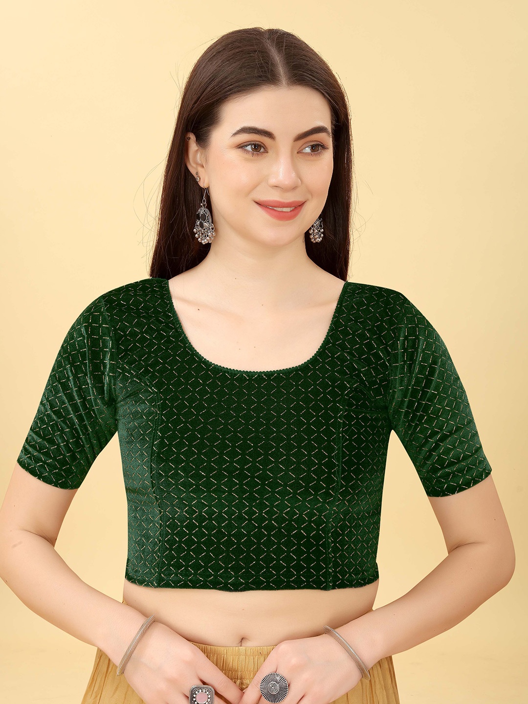 

SHREE SWANGIYAMATA COMPANY Woven Design Saree Blouse, Green