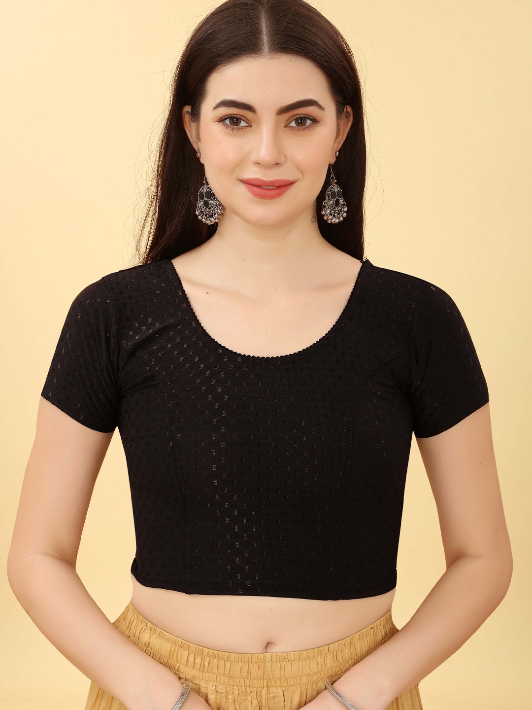 

SHREE SWANGIYAMATA COMPANY Woven Design Saree Blouse, Black