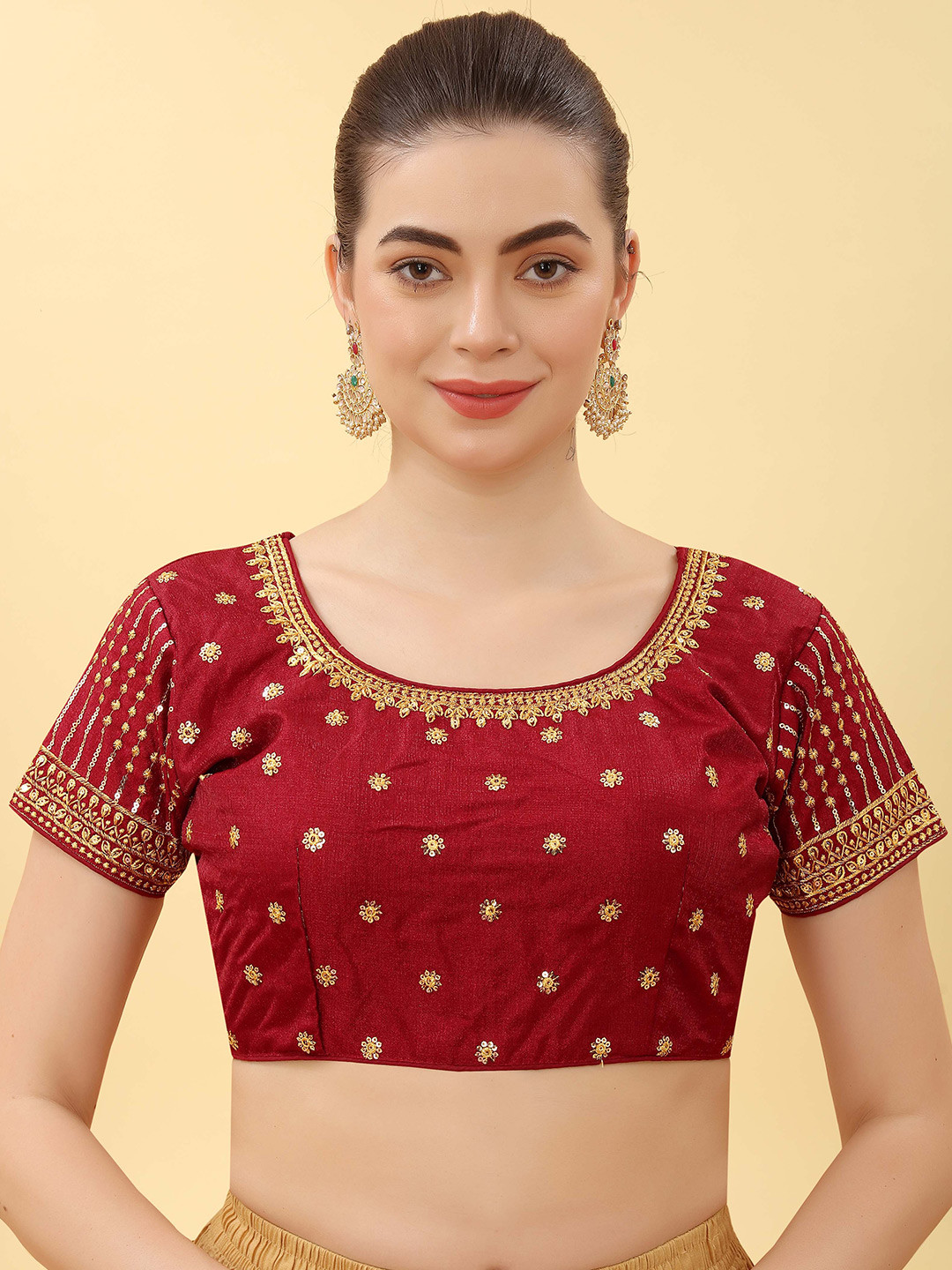

SHREE SWANGIYAMATA COMPANY Embroidered Silk Saree Blouse, Maroon