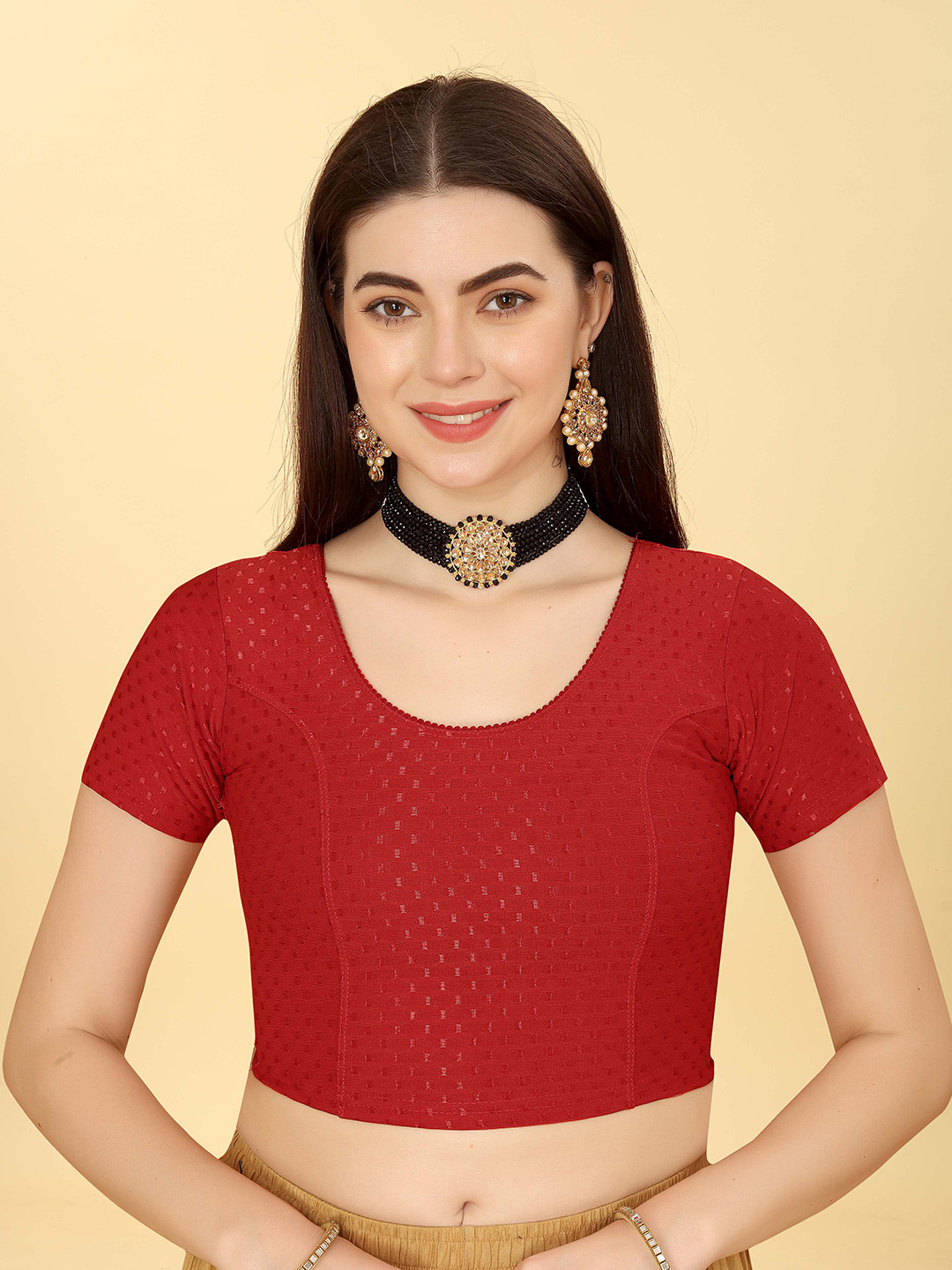 

SHREE SWANGIYAMATA COMPANY Woven Design Saree Blouse, Red