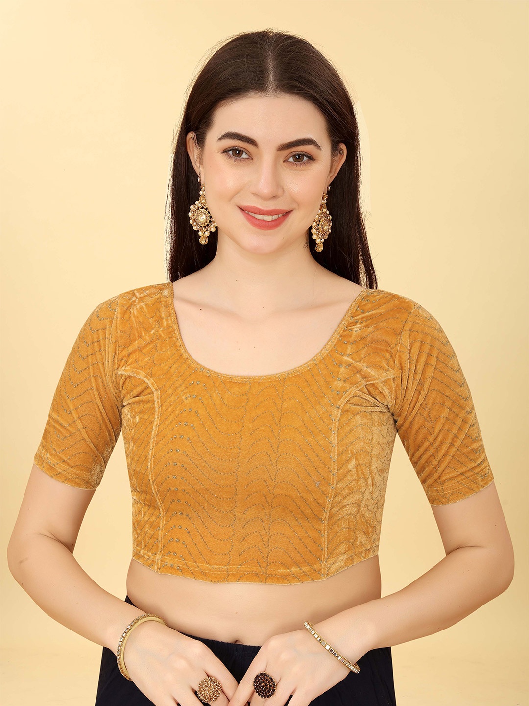 

SHREE SWANGIYAMATA COMPANY Embellished Saree Blouse, Beige