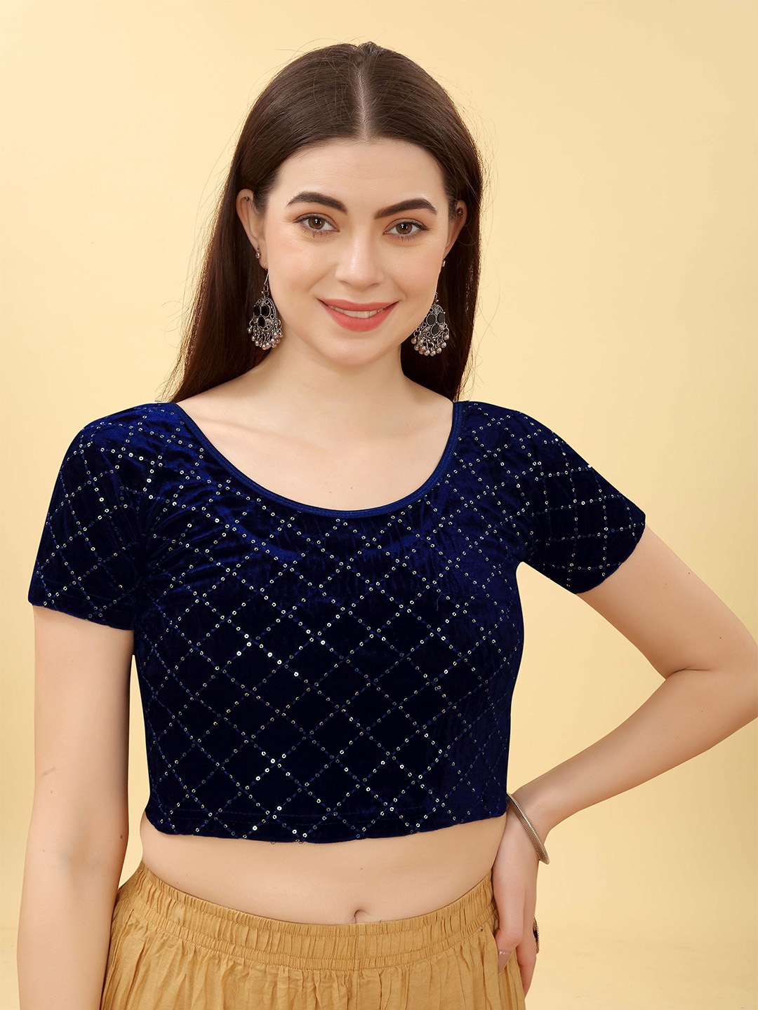 

SHREE SWANGIYAMATA COMPANY Embellished Saree Blouse, Navy blue