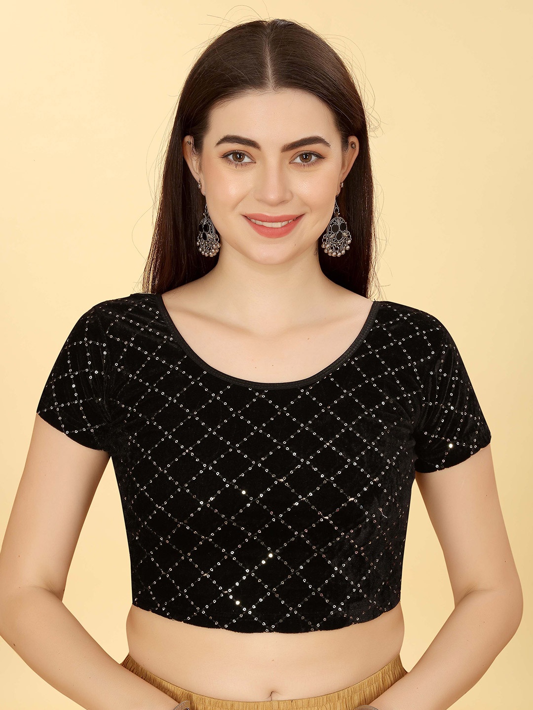 

SHREE SWANGIYAMATA COMPANY Embroidered Sequined Saree Blouse, Black