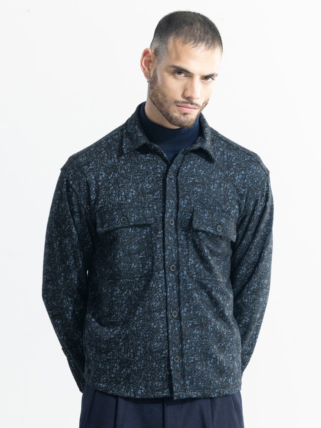 

Snitch Blue Abstract Printed Classic Oversized Casual Shirt