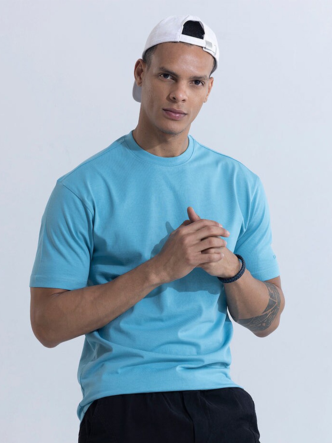 

Snitch Blue Round Neck Relaxed Fit Cotton T-shirt