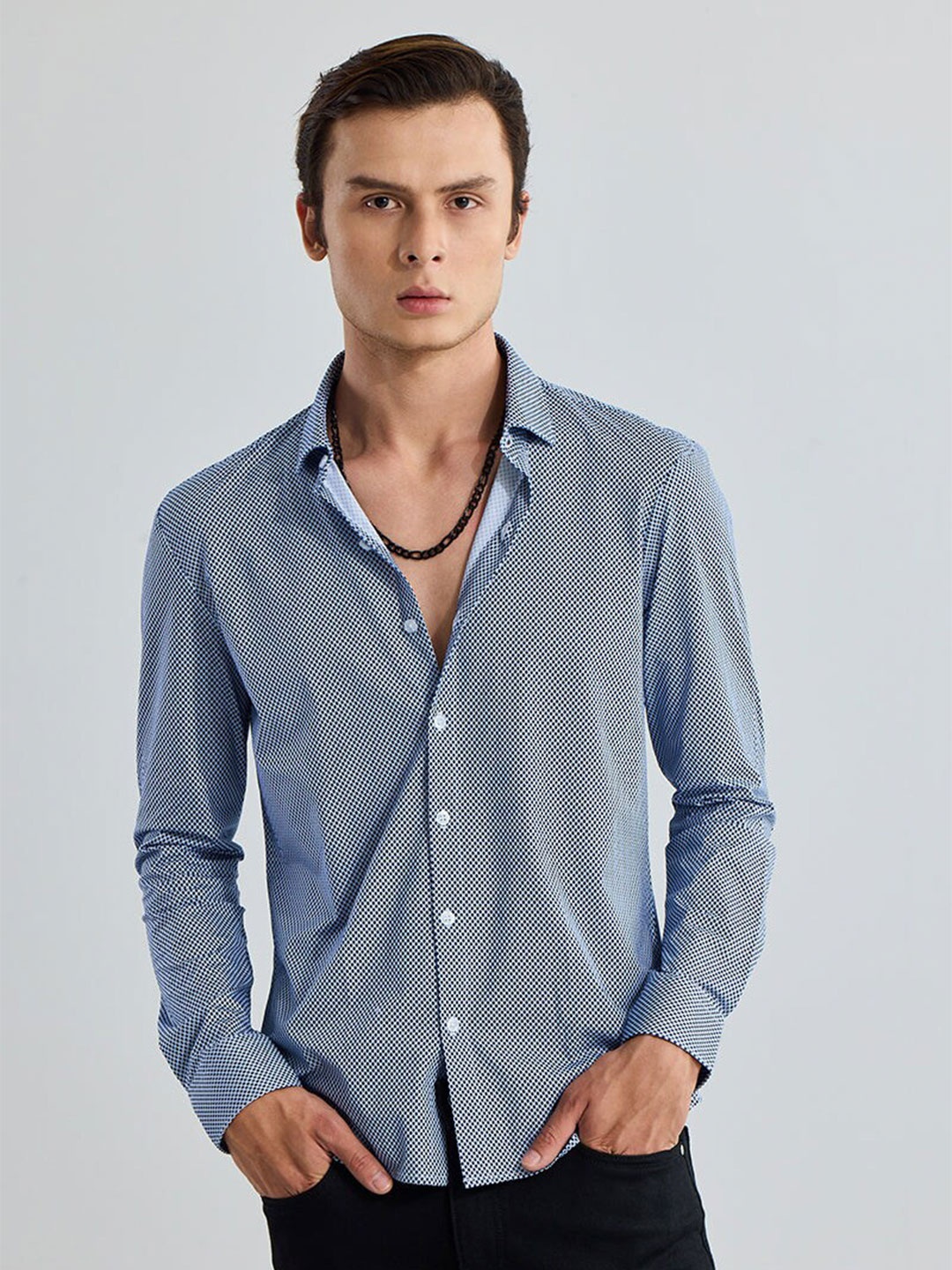 

Snitch Blue Classic Slim Fit Geometric Printed Casual Cotton Shirt