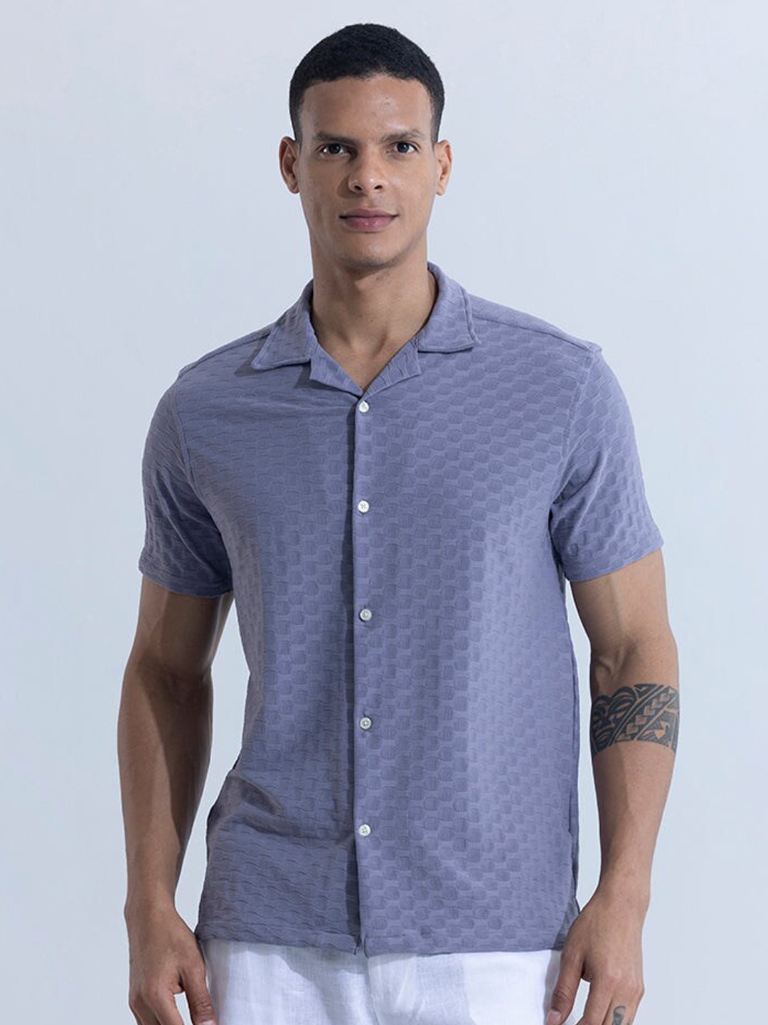 

Snitch Purple Classic Slim Fit Textured Casual Shirt
