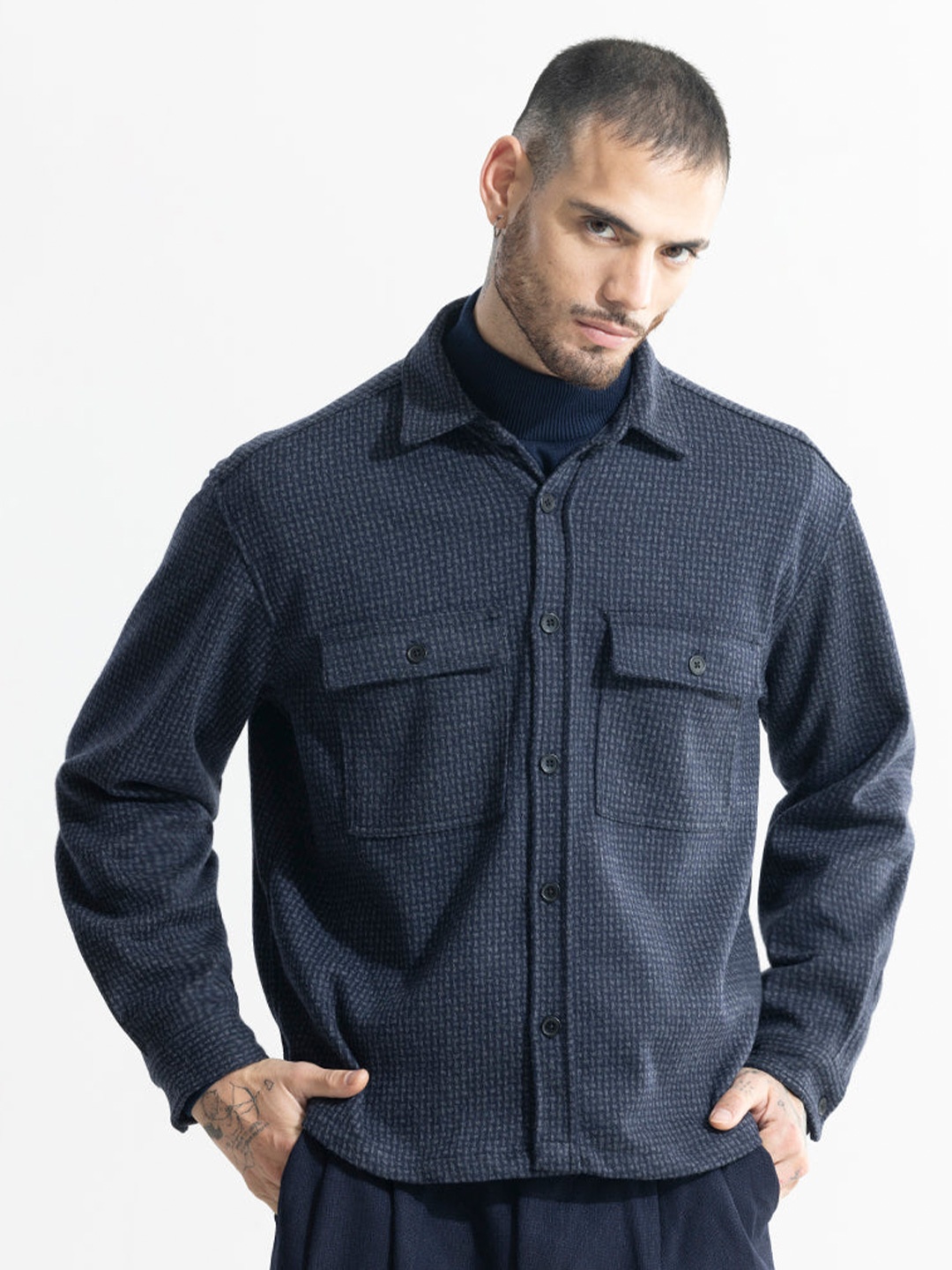 

Snitch Grey Classic Printed Oversized Casual Shirt