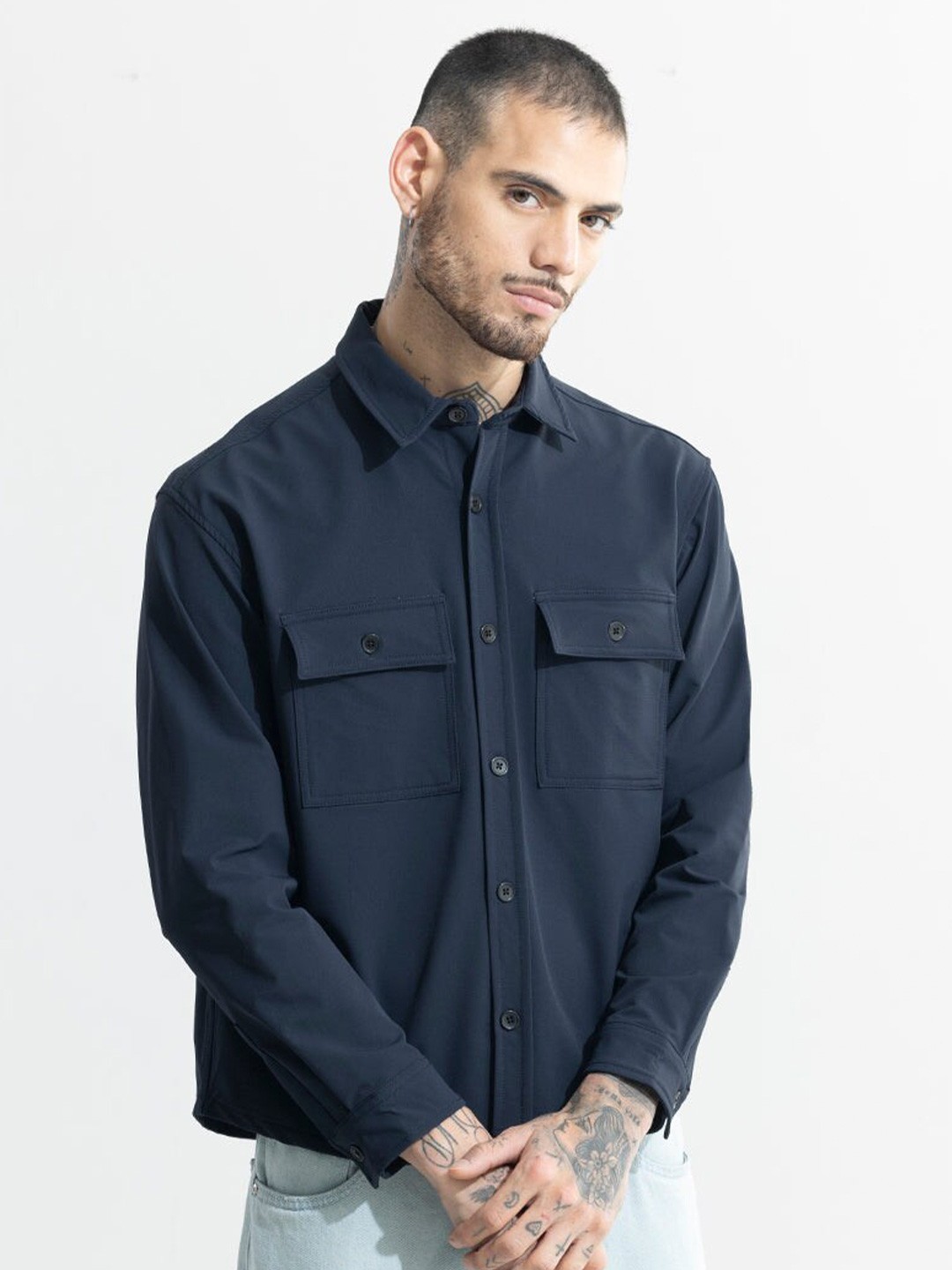 

Snitch Navy Blue Oversized Classic Casual Shirt