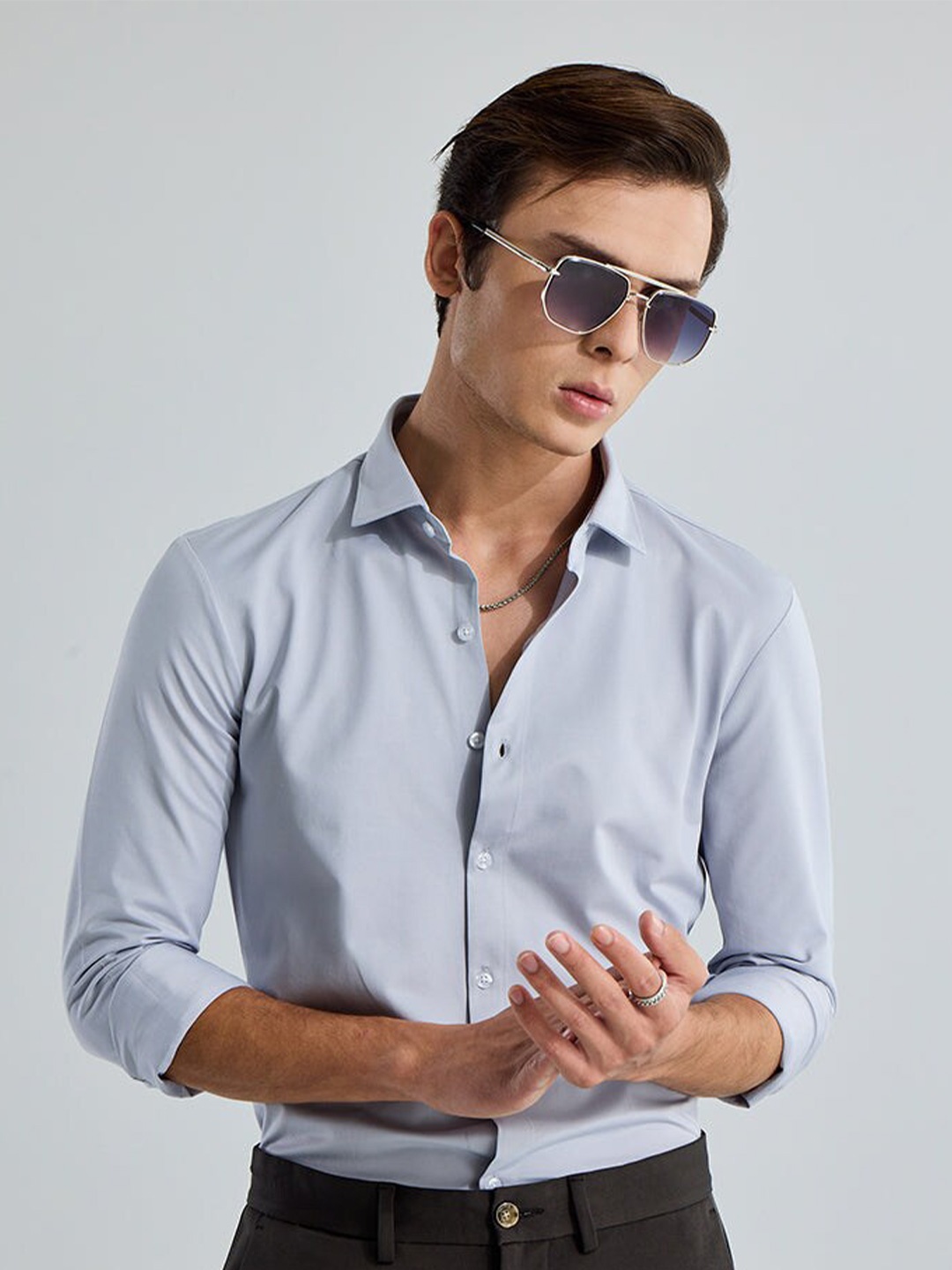 

Snitch Grey Classic Slim Fit Cotton Casual Shirt