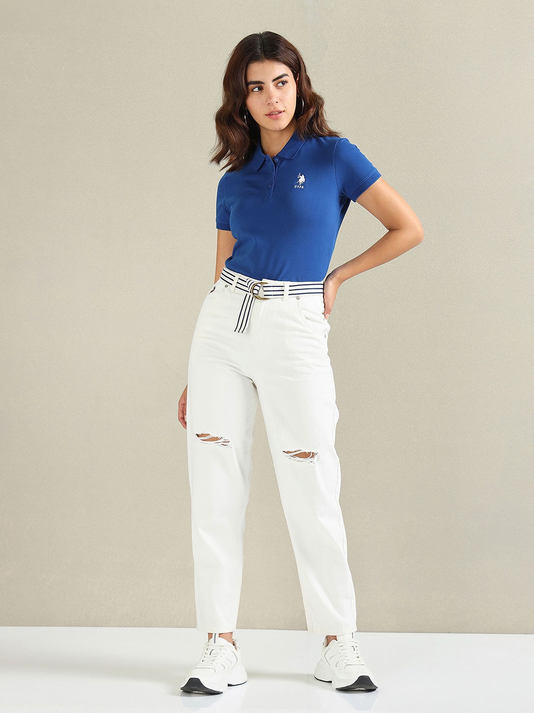 

U.S. Polo Assn. Women Polo Collar Casual T-shirt, Blue