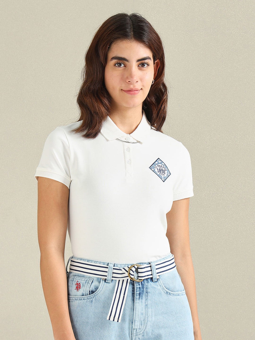 

U.S. Polo Assn. Women Polo Collar Casual T-shirt, White